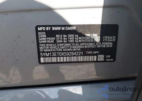 2025 BMW X5 Competition from USA, damaged, VIN 5YM13ET0XS9Z84221